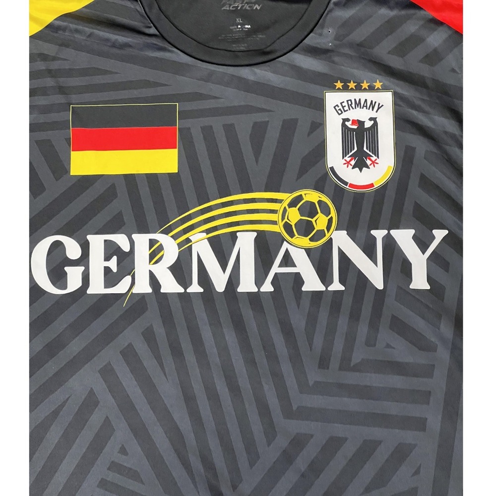 Fast Action Germany Soccer Jersey Mens XL Black Grey Geometric Team Shirt - Picture 2 of 7